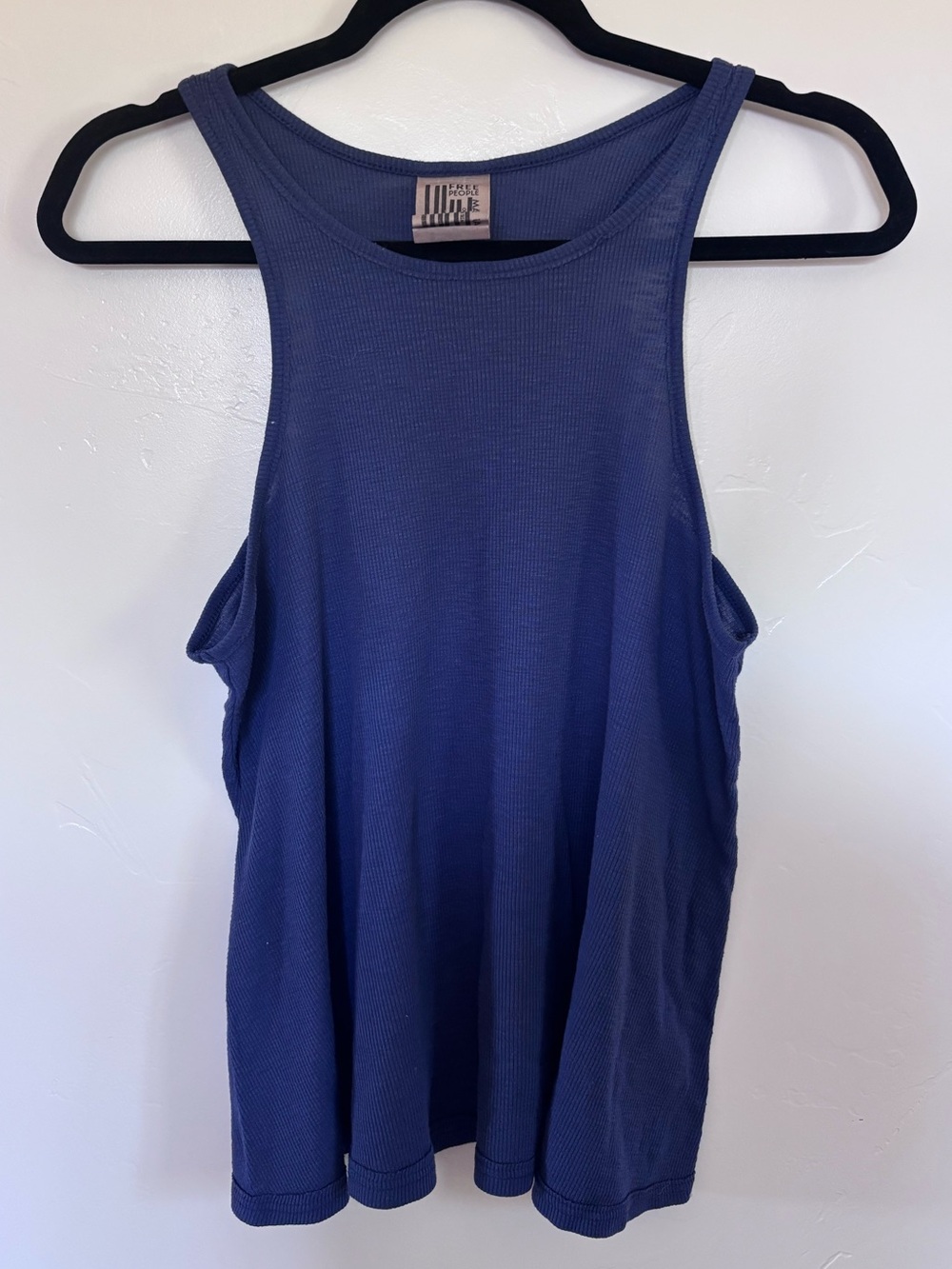 Free People Ribbed Racerback Tank Top Blue Made in USA Medium | A1